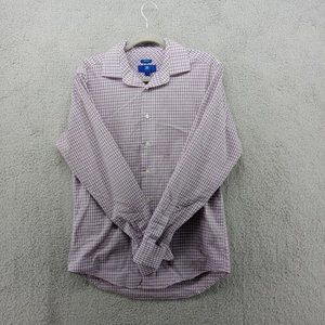 Egara Shirt Mens Medium Purple Plaid Gingham Spread Collar Non‎ Iron Business